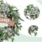 22 Inch Spring Everyday Lamb Ears Leaves Wreath with White Wild Flowers and Berries for Front Door, Welcome Wood Sign Green Leaves Wreath for Indoor Outdoor, Everyday Leaves Wreath